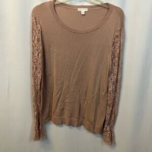 14th & Union Pink Lace Sleeve Bell Cuff Scoop Neck Cotton Blend Sweater Large